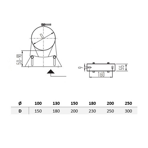 Vorschau: Wandhalter verstellbar 50-90 mm - doppelwandig - Schiedel Metaloterm MF