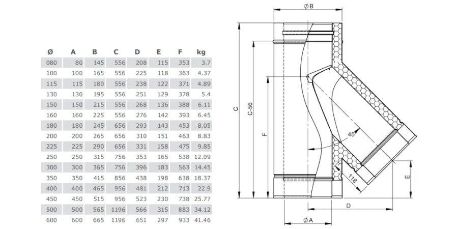 Vorschau: T-Anschluss 45° mit Wassernase - doppelwandig - Tecnovis TEC-DW-Classic