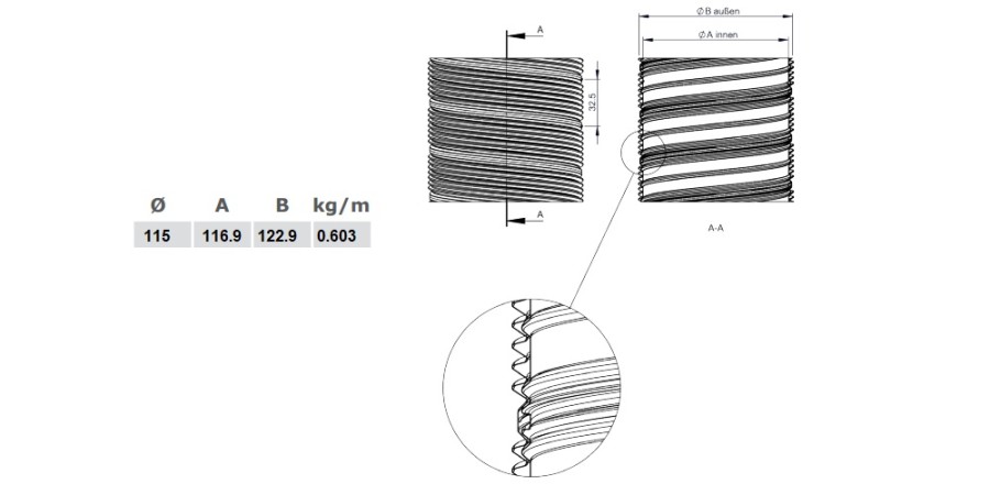 Vorschau: Flexrohr doppellagig Ø 115 mm, Edelstahl Tecnovis TEC-FLEX