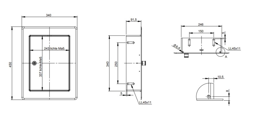 Vorschau: Einwurftüre 340x450mm mit Türschloss Anschlag seitlich, geschliffen - Tecnovis Wäscheabwurfschacht