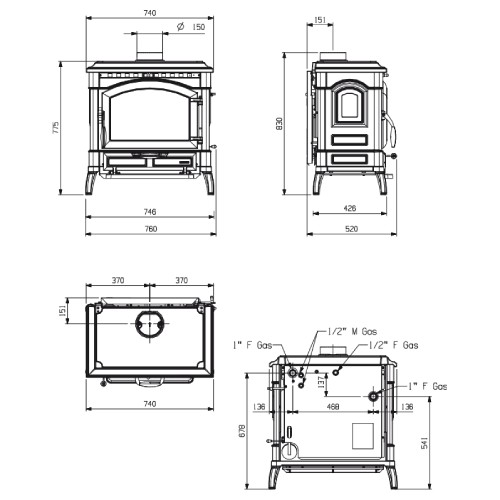 Vorschau: Kaminofen La Nordica TermoIsotta D.S.A. 15 kW wasserführend