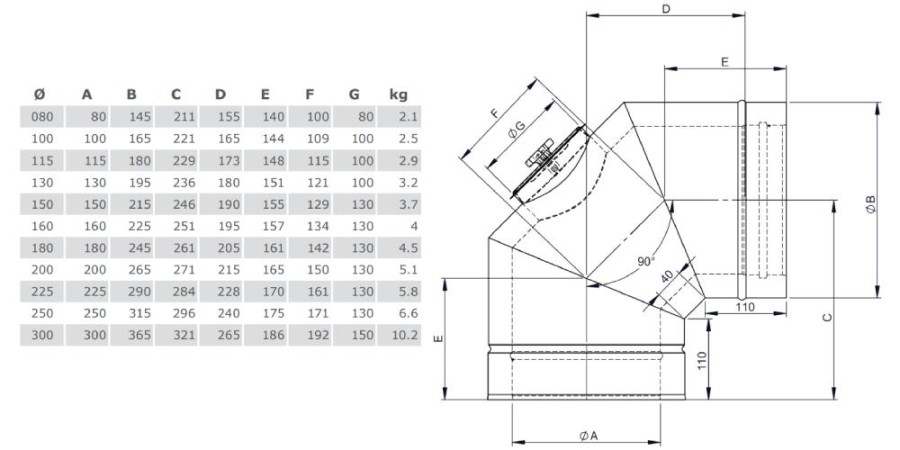 Vorschau: Winkel 90° mit Revisionsöffnung für Öl und Gas aus Kupfer - doppelwandig - Tecnovis TEC-DW-Classic