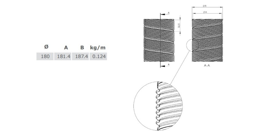 Vorschau: Flexrohr einlagig Ø 180 mm, Edelstahl Tecnovis TEC-FLEX