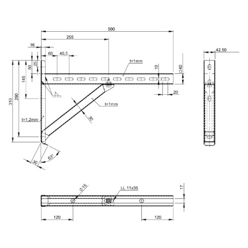 Vorschau: Wandstütze & Querträger Typ II 500 mm - doppelwandig - Tecnovis TEC-DW-Design