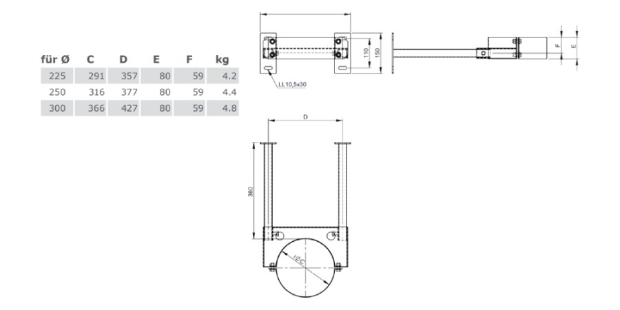 Vorschau: Wandabstandshalter 50 - 360 mm, Altkupfer lackiert für Tecnovis TEC-DW-Classic