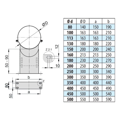 Vorschau: Wandhalter verstellbar 50 - 90 mm - doppelwandig - eka edelstahlkamine complex D