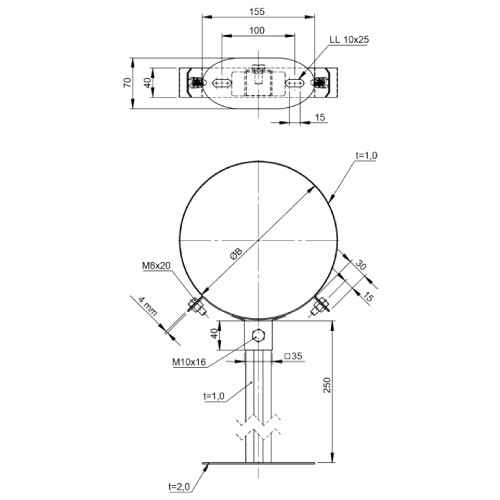 Vorschau: Wandhalter verstellbar 50-250 mm Design Plus - doppelwandig - Tecnovis TEC-DW-Design