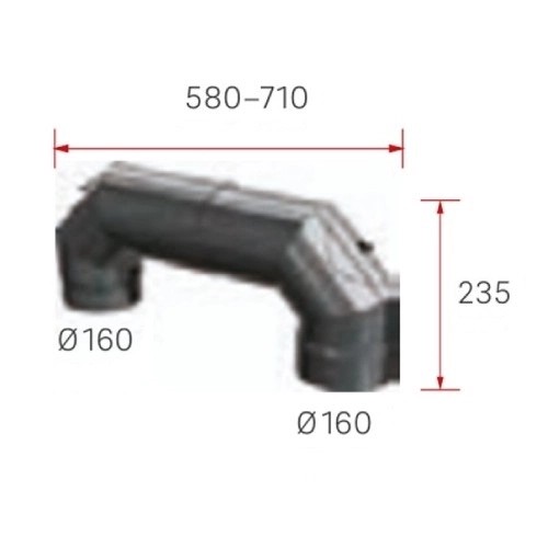 Vorschau: Kaminzubehör Schmid - Doppel Rauchrohrbogen aus 2 mm Stahlblech mit Tür Ø 160 mm