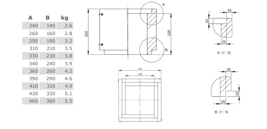 Vorschau: Schachtelement 250 mm - Leichtbaukamin - Tecnovis TEC-LS-F