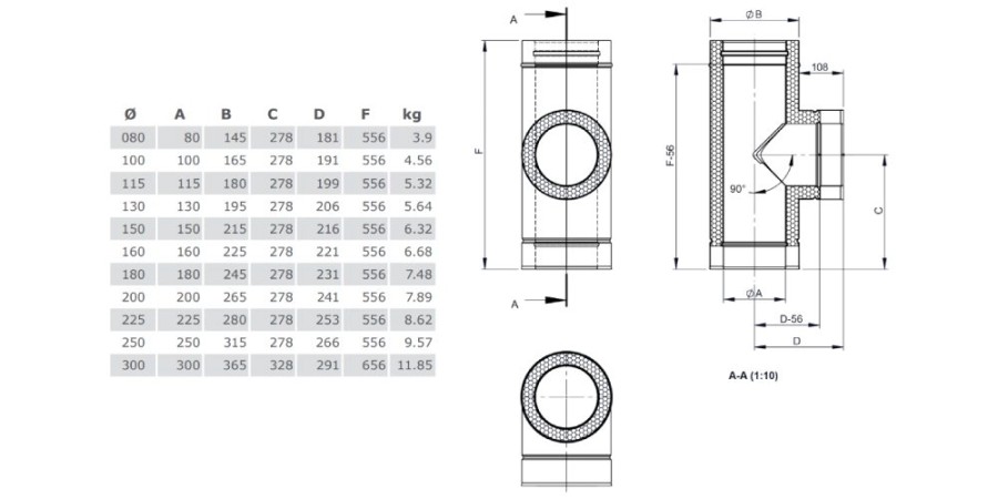 Vorschau: T-Anschluss 90° mit Wassernase aus Kupfer - doppelwandig - Tecnovis TEC-DW-Classic