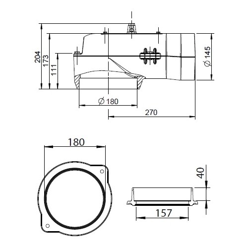 Kaminzubehör Leda - Waagerechter Guss-Heizgasstutzen Ø145 mm+Heizgasstutzen Ø180 mm