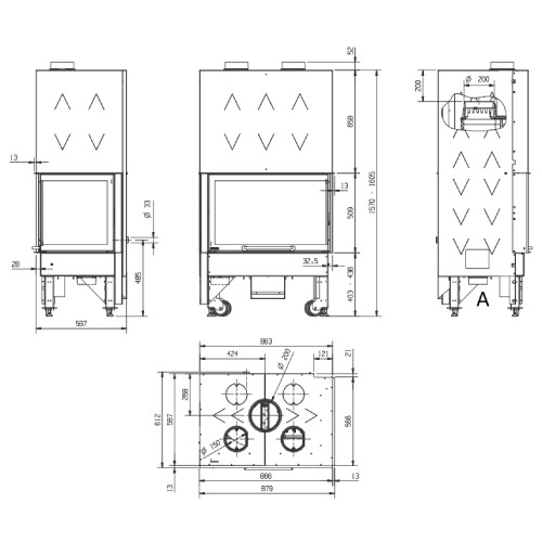 Vorschau: Kamineinsatz La Nordica Monoblocco 800 Angolo DX 10 kW