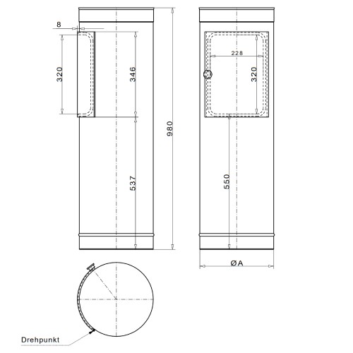 Vorschau: Einwurfschacht mit Design-Türe, l=980 mm oben offen - Tecnovis Wäscheabwurfschacht