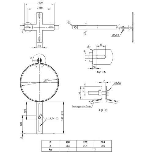 Vorschau: Wandabstandshalter verstellbar 130-210 mm - Tecnovis Wäscheabwurfschacht