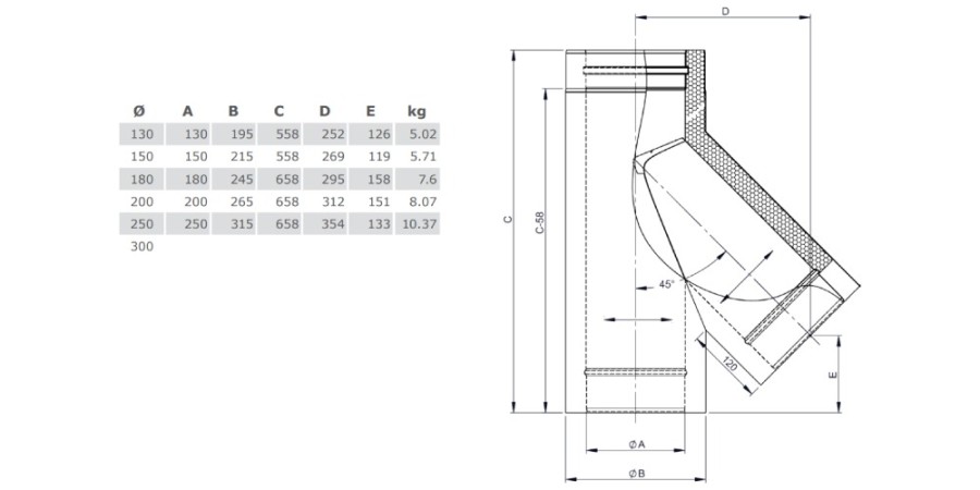 Vorschau: T-Anschluss 45° mit Wassernase - doppelwandig - Tecnovis TEC-DW-Design