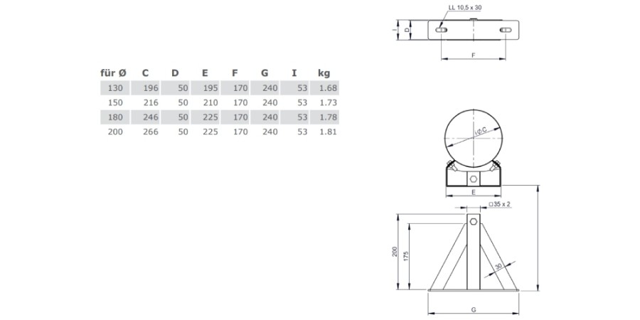 Vorschau: Wandabstandshalter starr (Kopf-/Wandteil), Wandabstand ab 250 mm - doppelwandig - Tecnovis TEC-DW-Design