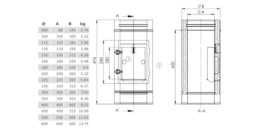 Vorschau: Reinigungselement Design Plus für Festbrennstoffe (Außenbereich) - doppelwandig - Tecnovis TEC-DW-Silver