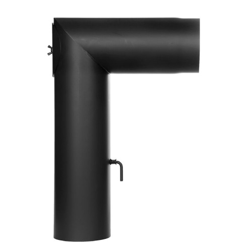 Ofenrohr - Kniewinkelrohr mit Tür und Drosselklappe schwarz - Tecnovis TEC-Stahl
