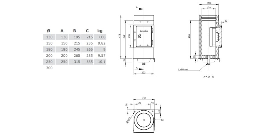 Vorschau: Reinigungselement mit integrierter Grundplatte und Kondensatablauf unten - doppelwandig - TEC-DW-Design