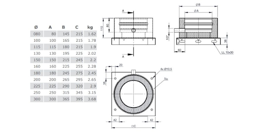 Vorschau: Grundplatte mit Kondensatablauf seitlich aus Kupfer - doppelwandig - Tecnovis TEC-DW-Classic