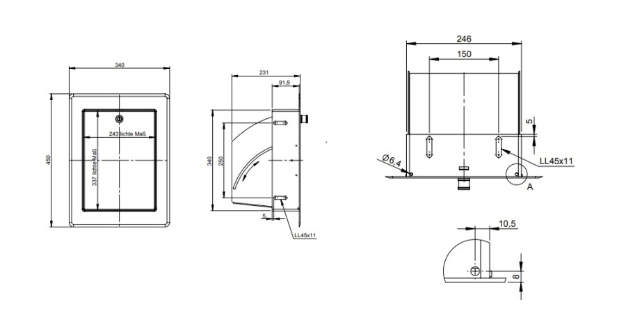 Vorschau: Einwurftüre 340 x 450 mm mit Türschloss, weiß lackiert - Tecnovis Wäscheabwurfschacht