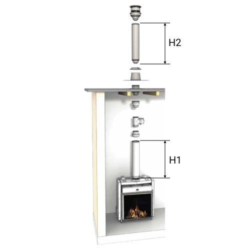 LAS-Kamin Bausatz Ø150/100 - senkrecht durch Flachdach mit brennbaren Baustoffen (C31) - DRU LAS ES-E 200/150/100