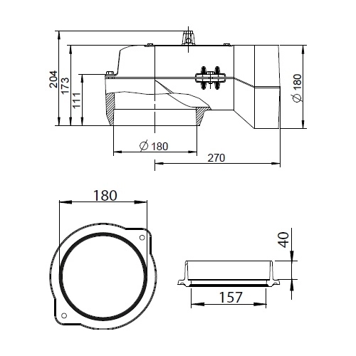 Kaminzubehör Leda - Waagerechter Guss-Heizgasstutzen Ø 180 mm + Heizgasstutzen Ø180 mm