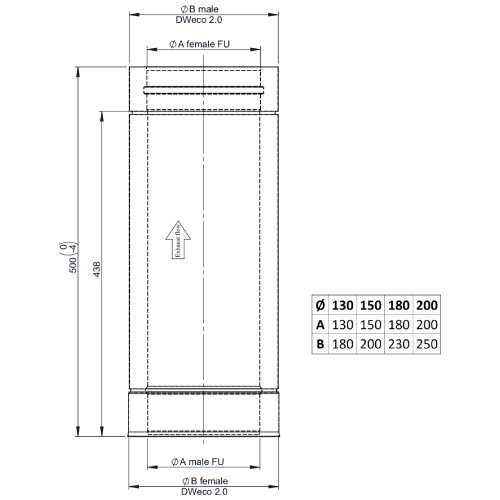 Vorschau: Längenelement 500 mm - doppelwandig - Tecnovis TEC-DW-NOIR