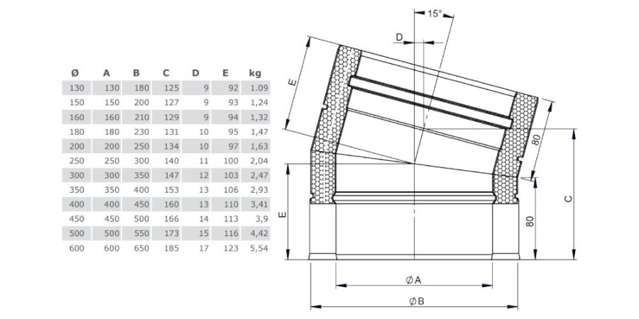 Vorschau: Winkel 15° starr - doppelwandig - Tecnovis TEC-DW-Standard