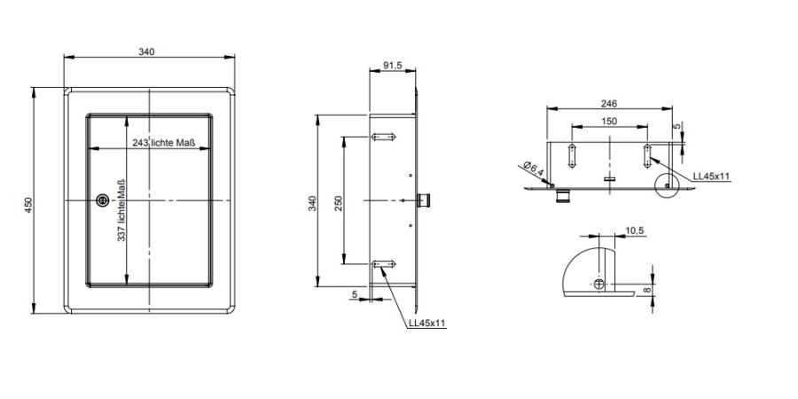 Vorschau: Einwurftüre 340x450mm mit Türschloss Anschlag seitlich, weiß lackiert - Tecnovis Wäscheabwurfschacht